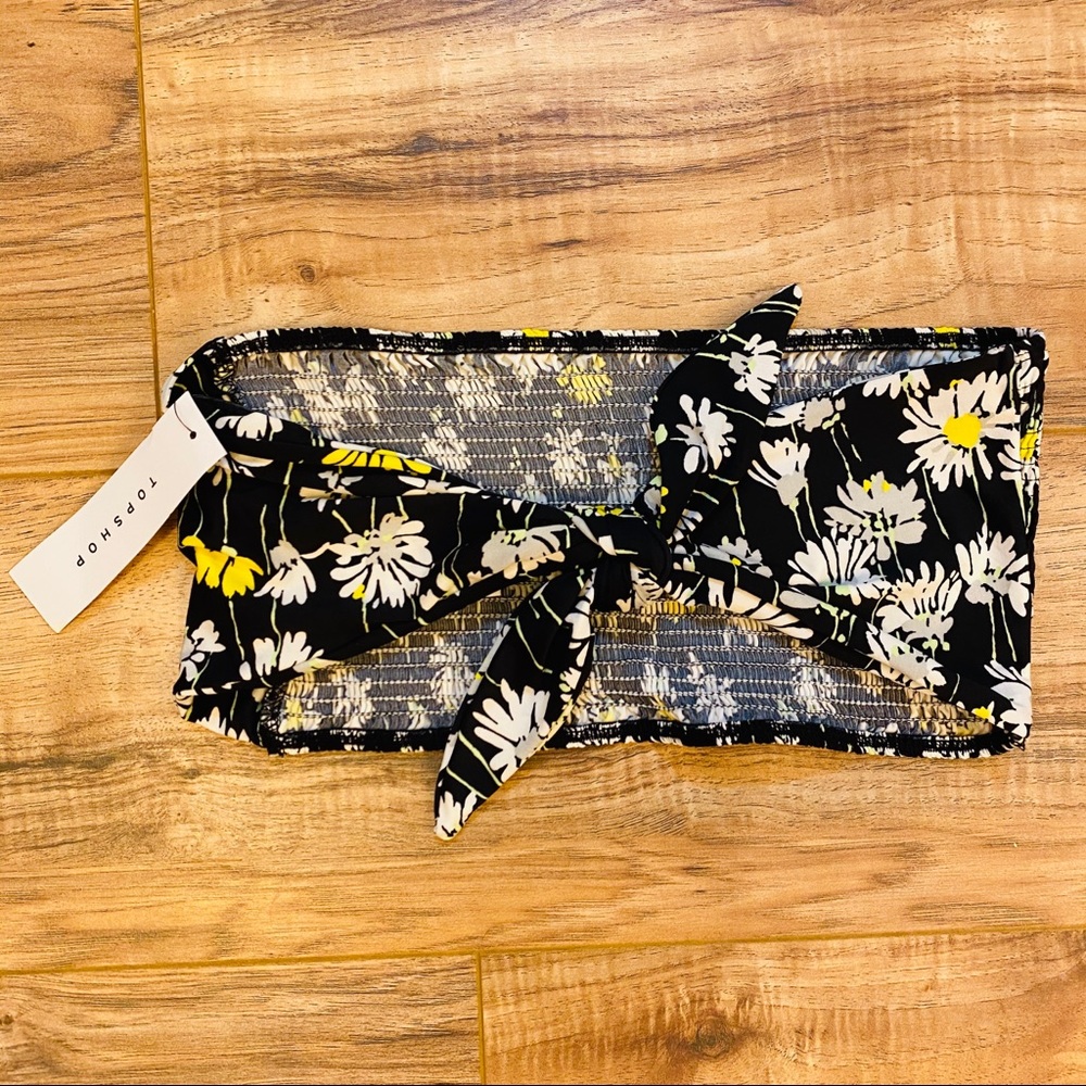 Topshop Bando Top Black Daisy Pattern Size 6 - Picture 2 of 4